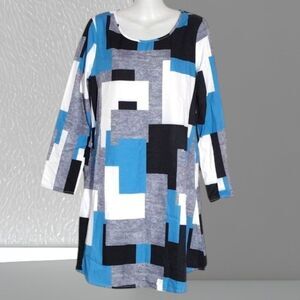 New Color Block Shift Mini Dress Long Sleeves.Size Small Oversized with Pockets